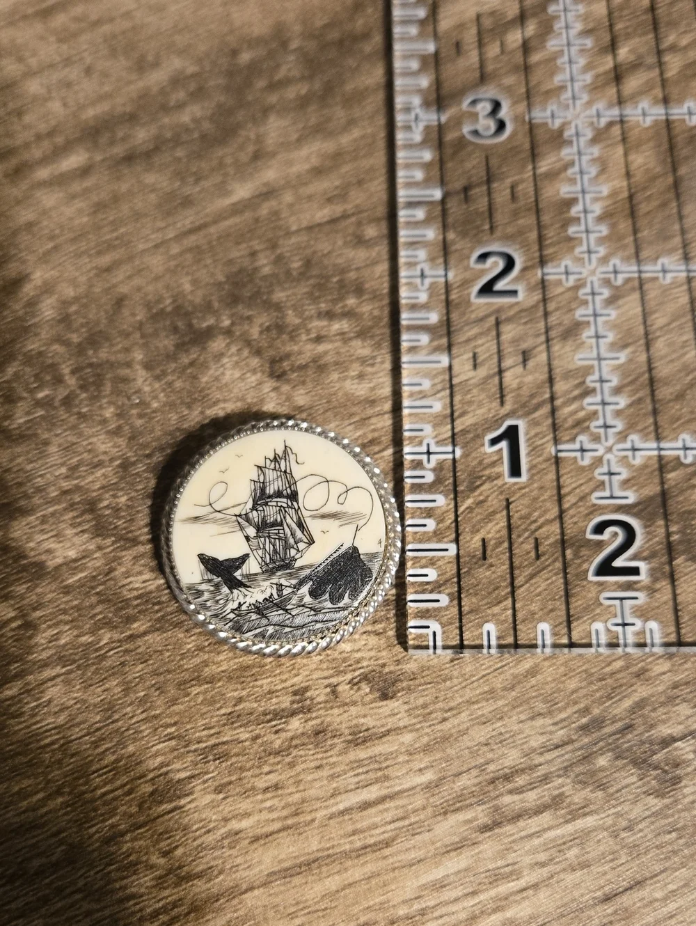 Faux Bone Scrimshaw Brooch Pendant